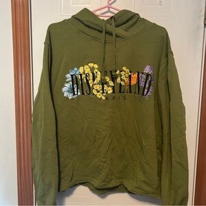 Disneyland Paris Green Floral Cropped Hoodie Sweatshirt